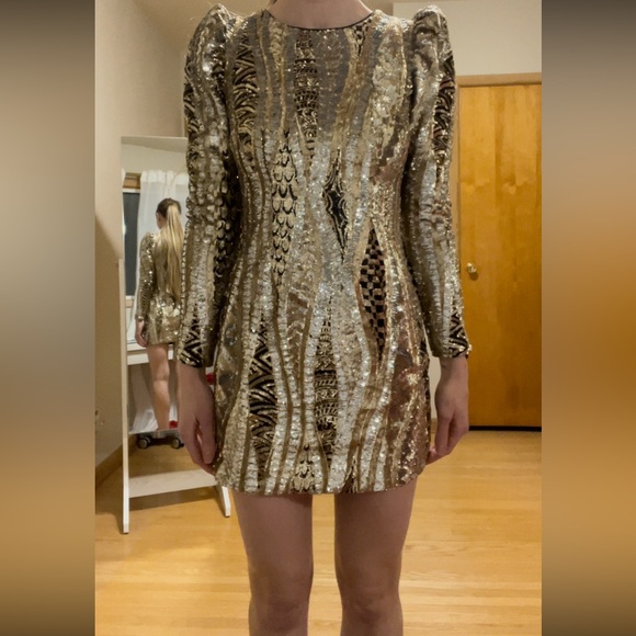 Gold Sequin Marciano Dress - Picture 2 of 16